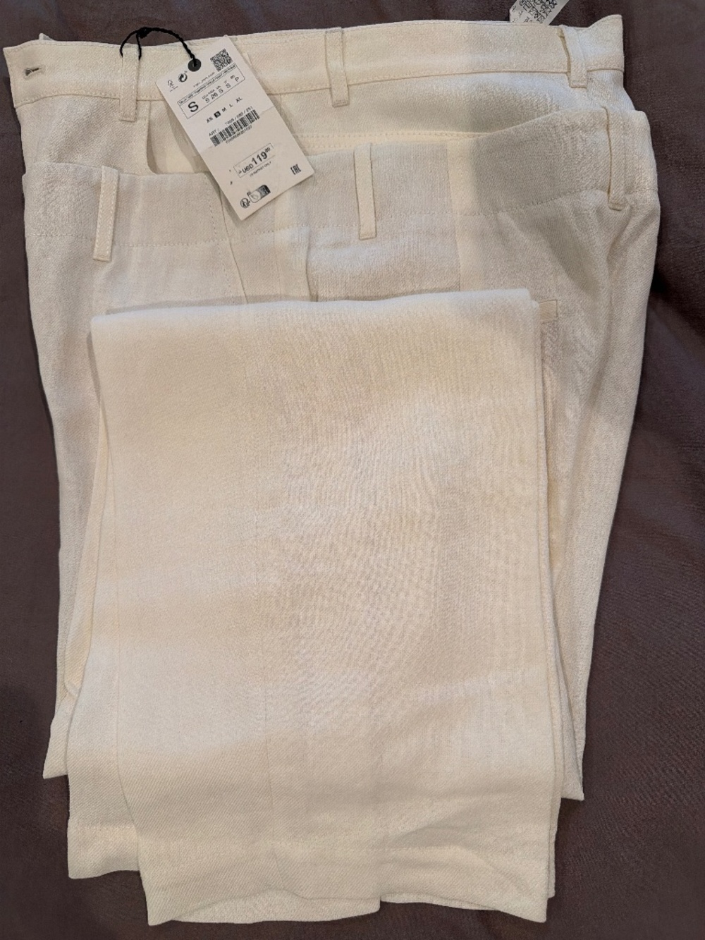 Zara Double Waistband Linen Blend Pants | Oyster White | NWT | Sze Small